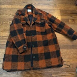 Old Navy Women’s Orange and Black Buffalo Plaid Coat